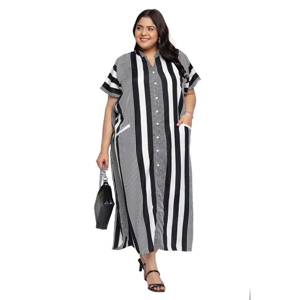 Gypsie Blu Women Button Down Plus Size Kaftan Dress Side Slit Maxi for Partywear - Picture 8 of 9